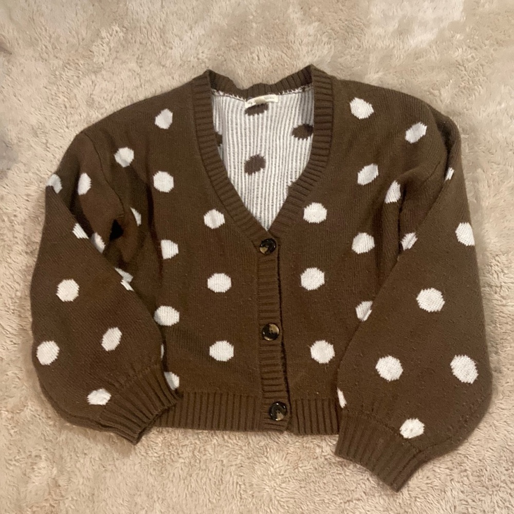 Brown polka dot balloon sleeve sweater
